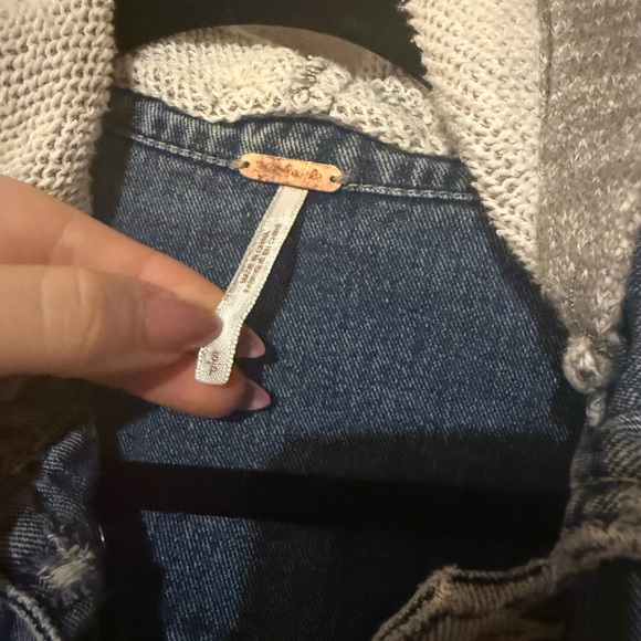 FREE PEOPLE KNIT SWEATSHIRT HOODED DENIM JACKET SMALL - Picture 3 of 4